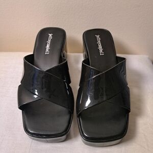 Jeffrey Campbell Glossy Patent Black Clogs Mules Size 6